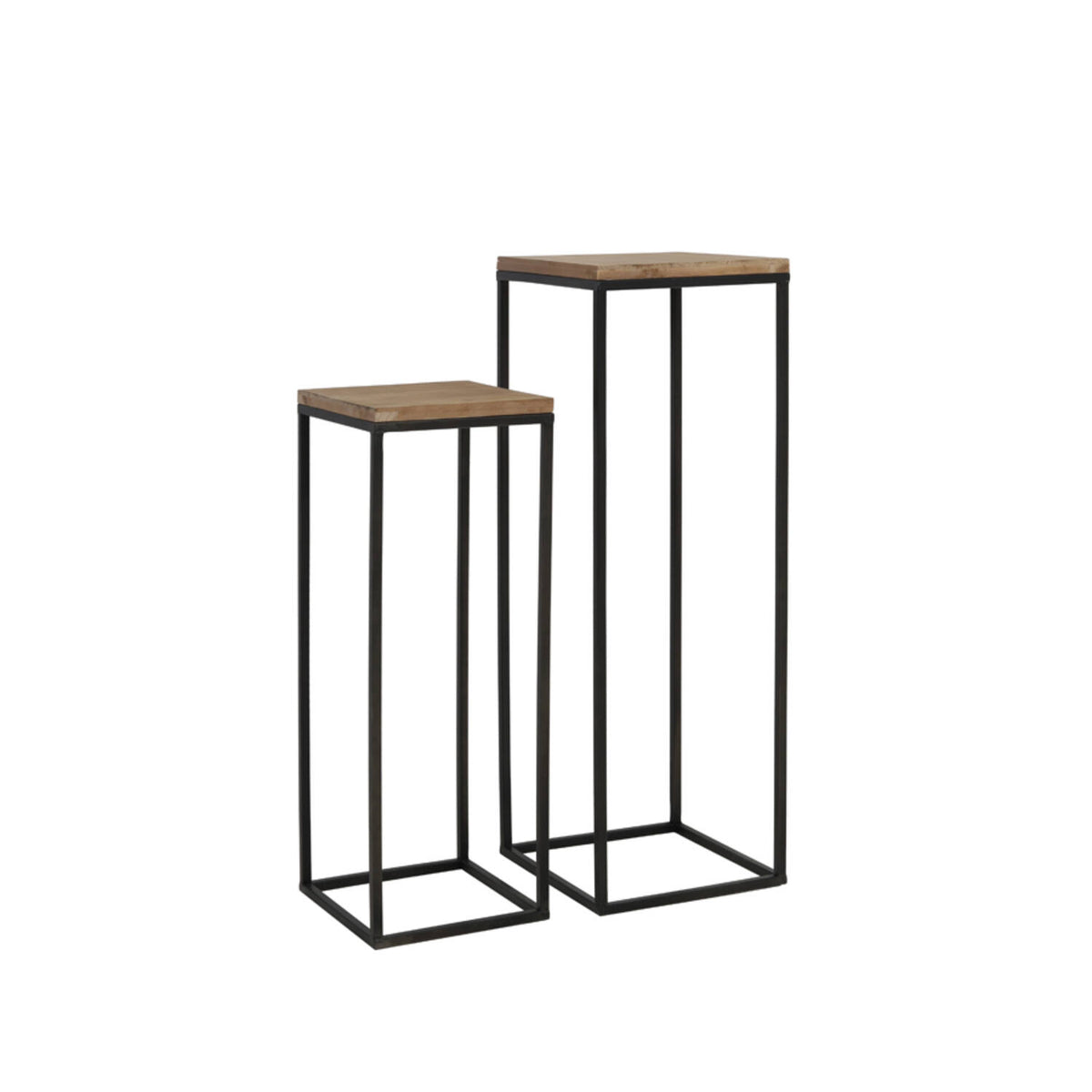 Säule schwarz Metall 2er Set, Dekosäule Metall schwarz, Beistelltisch Holz- Metall, Höhe 102 cm