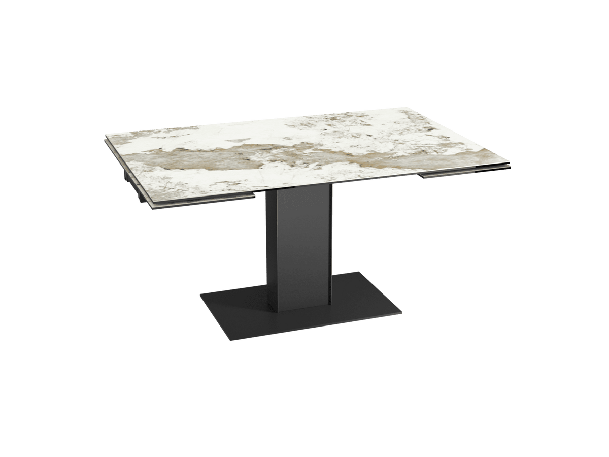 Esstisch Keramik ausziehbar, Tisch taupe-weiß ausziehbar Keramik, Esstisch weiß-taupe Keramikplatte, Länge 150-230 cm