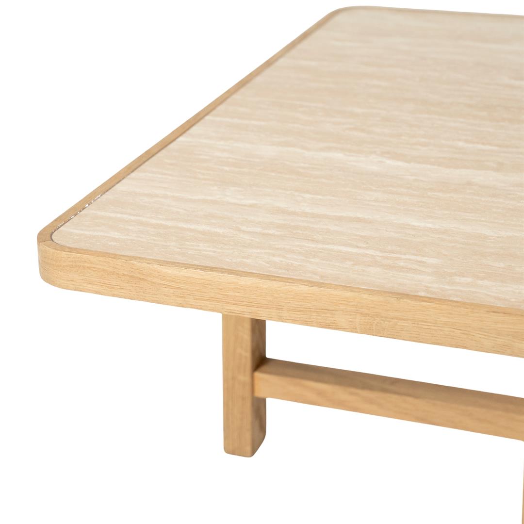Couchtische Travertin Eiche furniert, quadratischer Couchtisch Eiche-Travertin, Maße 80x80 cm
