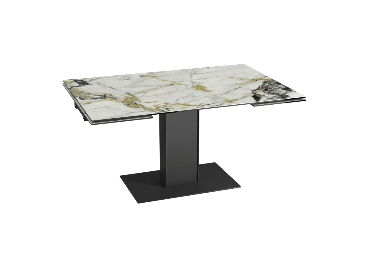 Gold-white ceramic dining table, extendable ceramic table, extendable ceramic dining table, length 150-230 cm