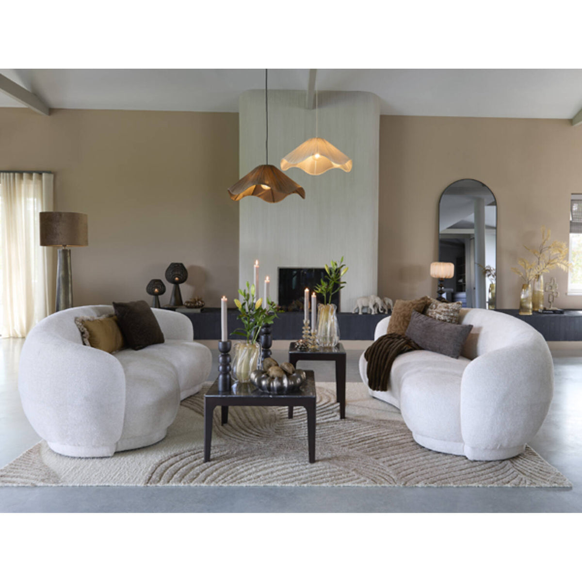 Sofa halbrund creme, 2 Sitzer halbrundes Sofa creme, Länge 191 cm