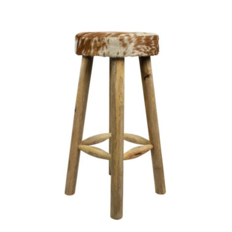 Barhocker Kuhfell braun, Barhocker rund Holz Kuhfell, Sitzhöhe 75 cm