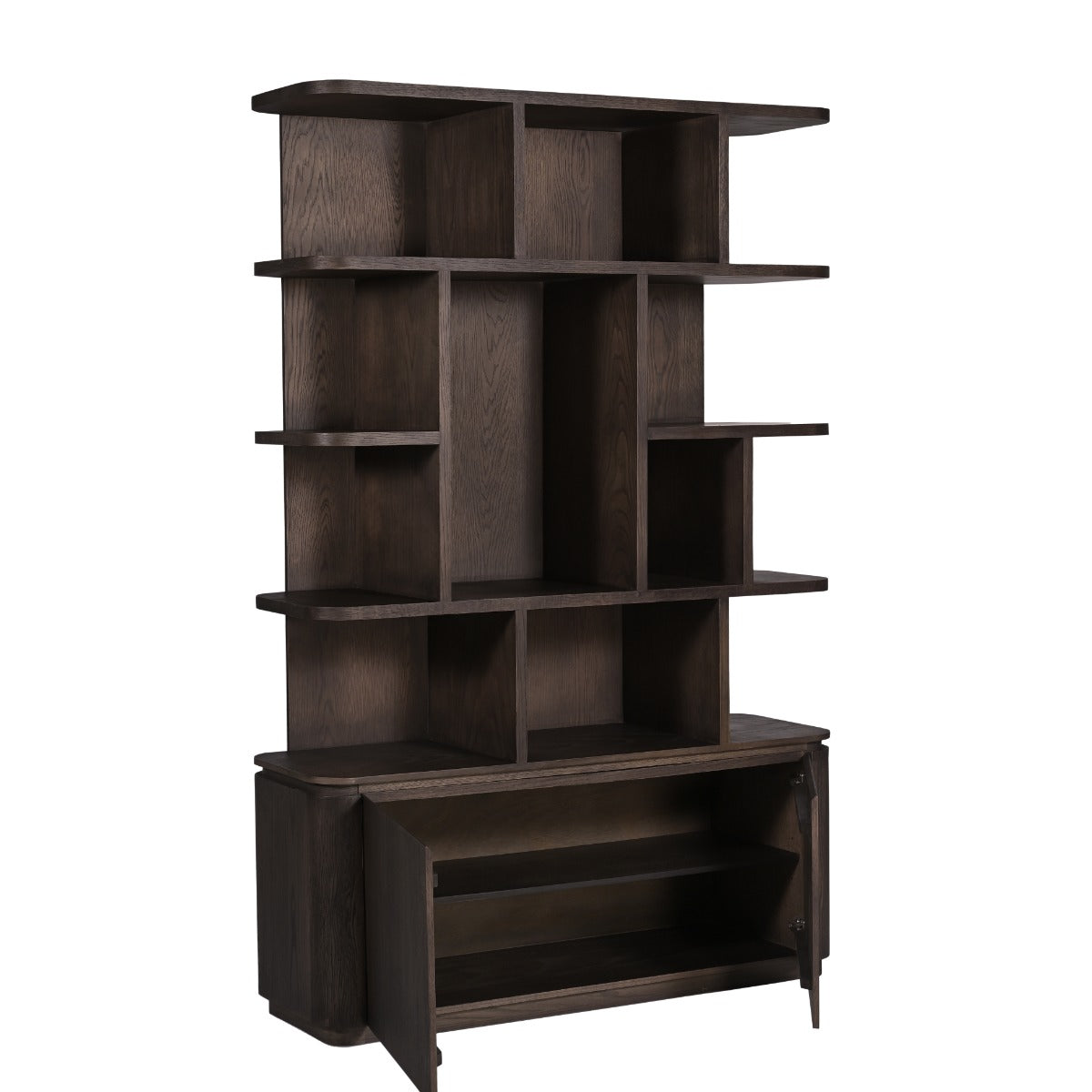 Bücherschrank braun, Regal braun, Wohnzimmerschrank braun Eiche furniert. Breite 145 cm