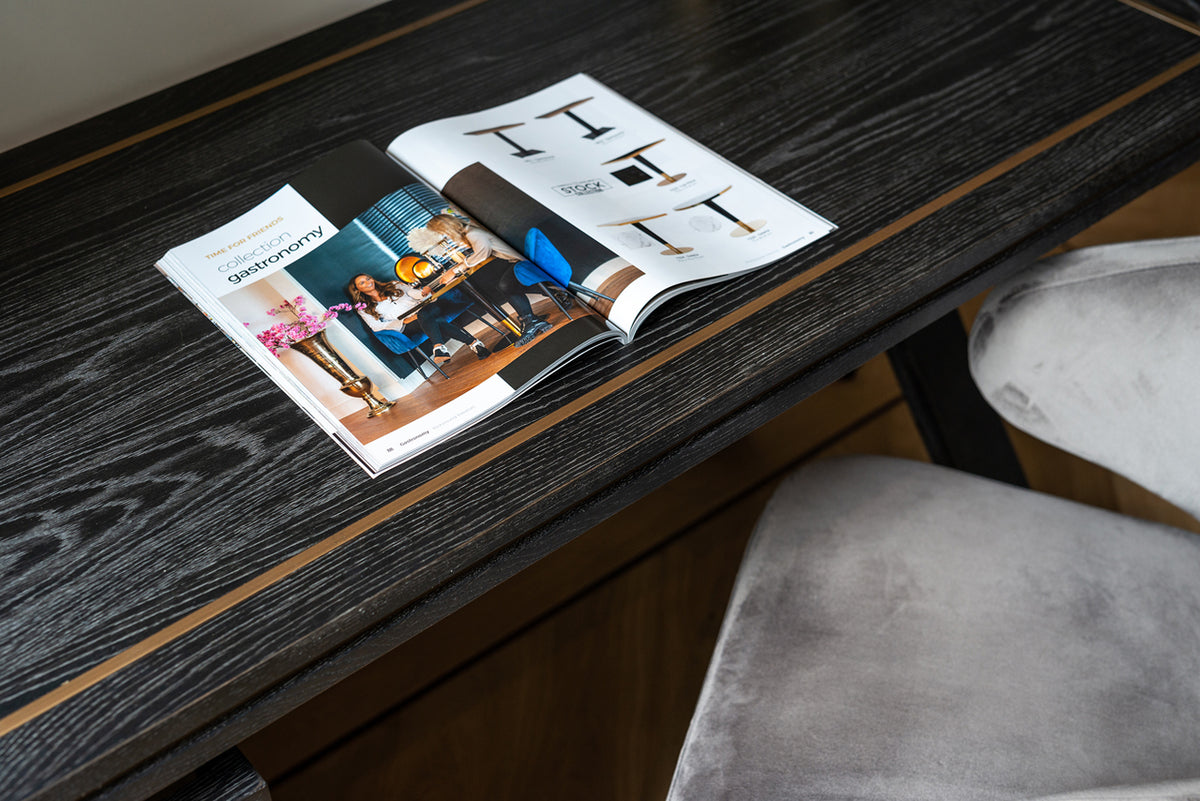 Black desk, desk with drawers, width 150 cm