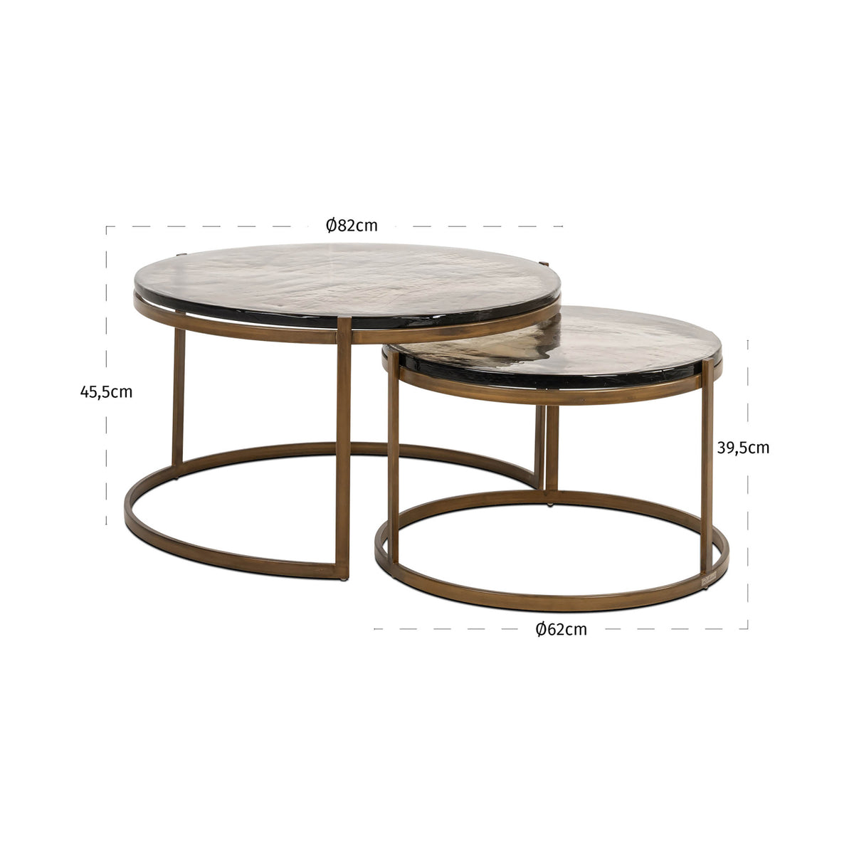 Couchtisch Glas rund, runder Couchtisch Metall-Glas, Durchmesser 82 cm