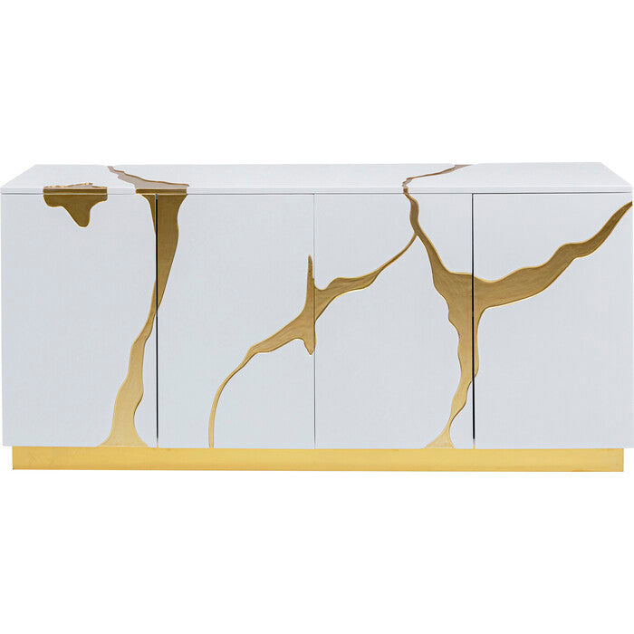 Sideboard weiß-Gold, Anrichte Gold weiß, Breite 160 cm