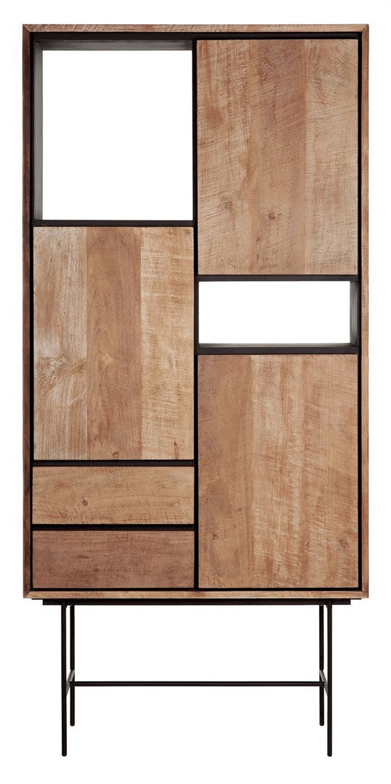 Solid wood display cabinet, display cabinet with metal doors, metal and wood crockery cabinet, width 100 cm