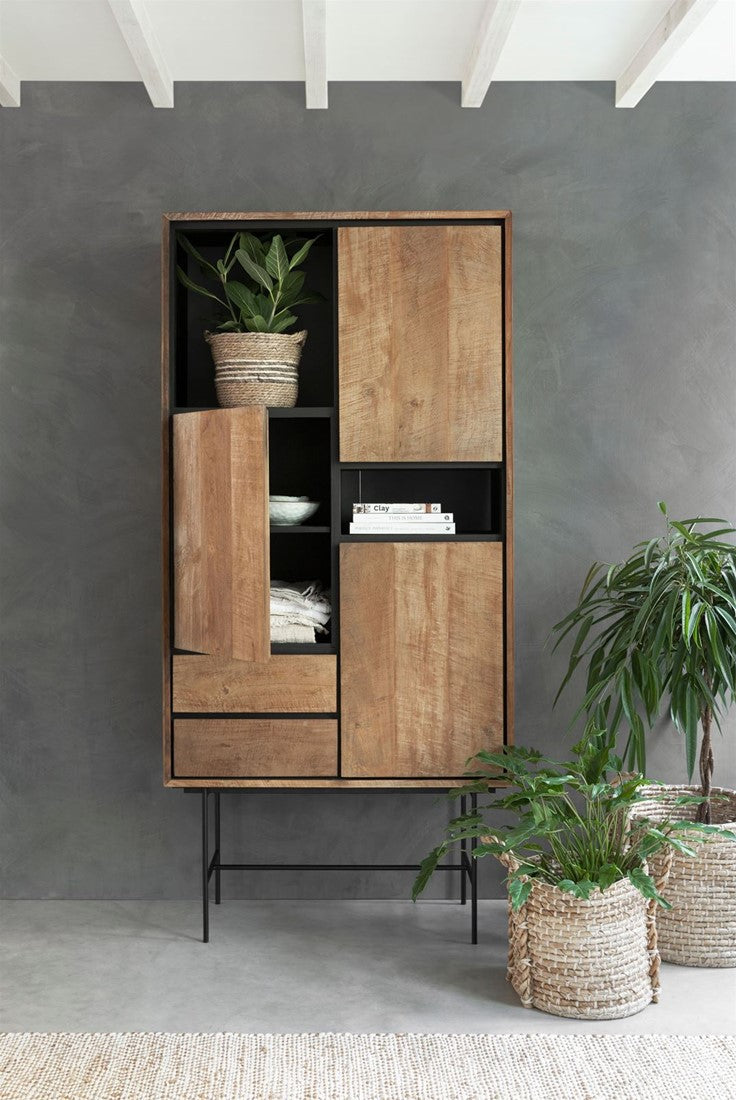 Solid wood display cabinet, display cabinet with metal doors, metal and wood crockery cabinet, width 100 cm