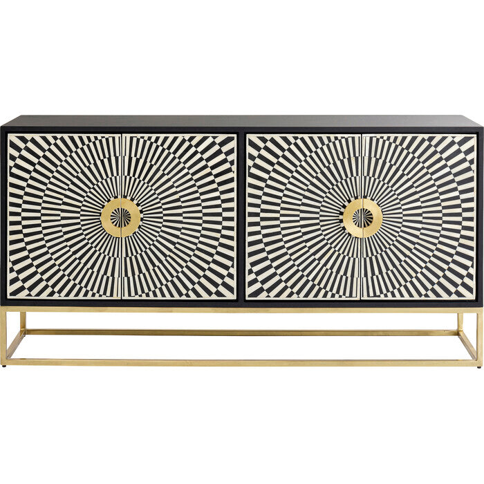 Sideboard weiß-schwarz-Gold, Anrichte Gold schwarz, Breite 160 cm