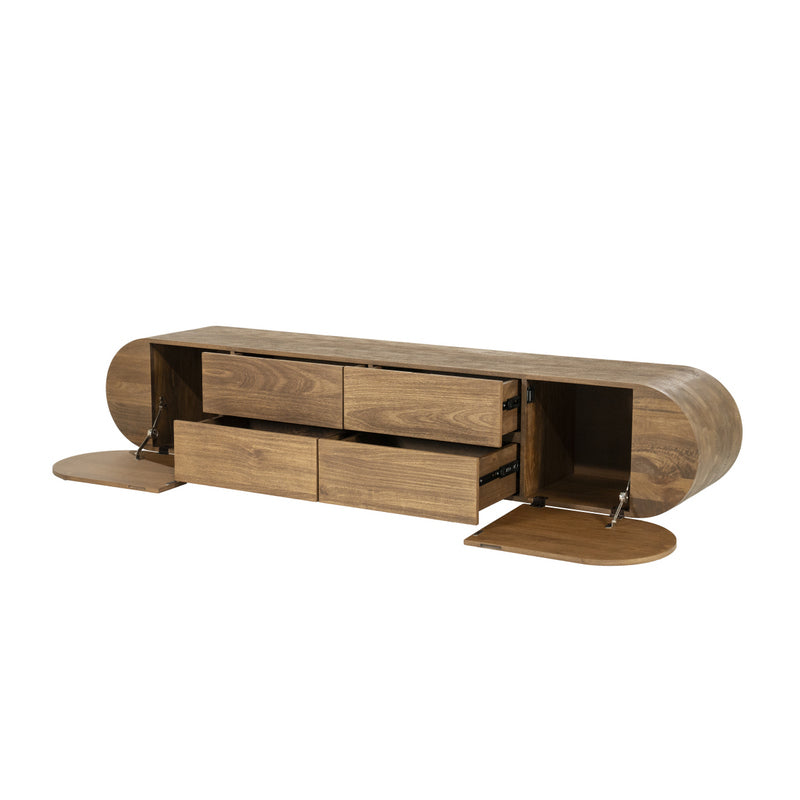 Fernsehschrank oval Holz furniert, TV Schrank Naturholz, Breite 210 cm