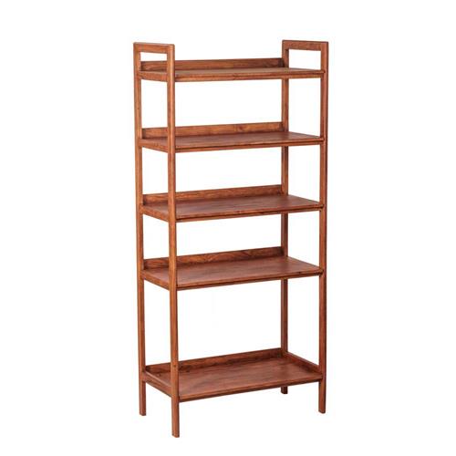 Teak and metal shelving unit, solid wood and metal frame bookcase, 155 cm wide