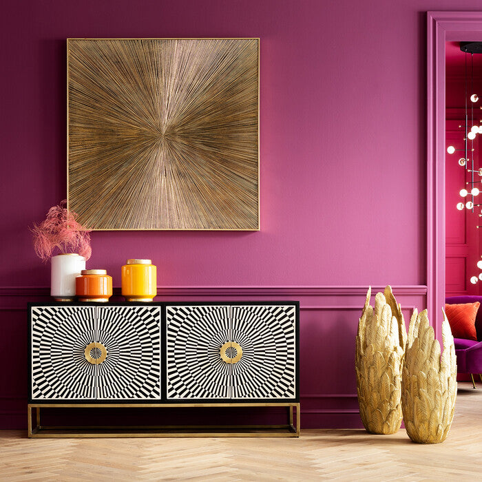 Sideboard weiß-schwarz-Gold, Anrichte Gold schwarz, Breite 160 cm