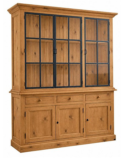 Buffetschrank Naturholz Metalltüren Landhaus, Vitrine Metalltüren, Geschirrschrank Metalltüren Massivholz, Küchenschrank Landhaus, Breite 186 cm