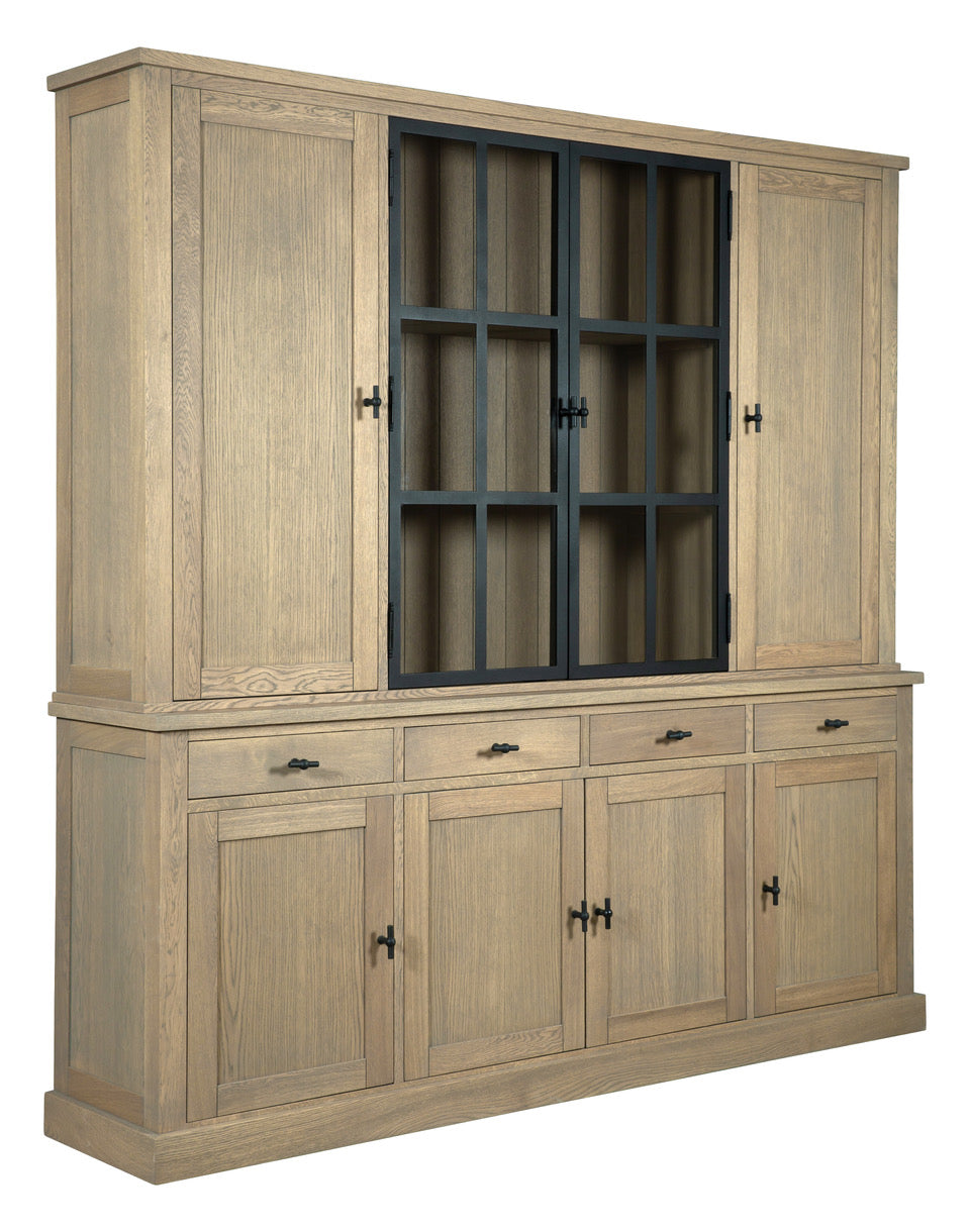Vitrine Eiche Landhaus, Geschirrschrank Metall-Türen Eiche Landhaus, Breite 220 cm