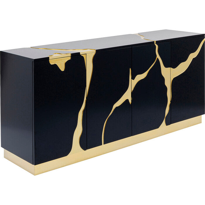 Sideboard schwarz-Gold, Anrichte Gold-schwarz, Breite 165 cm
