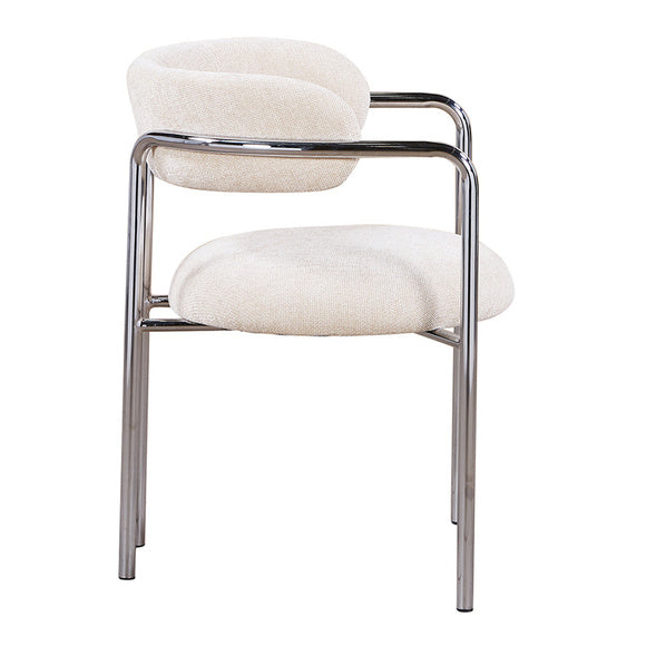 Stuhl creme-Silber, gepolsterter Esszimmerstuhl Silber-Stuhlbeine Polster creme