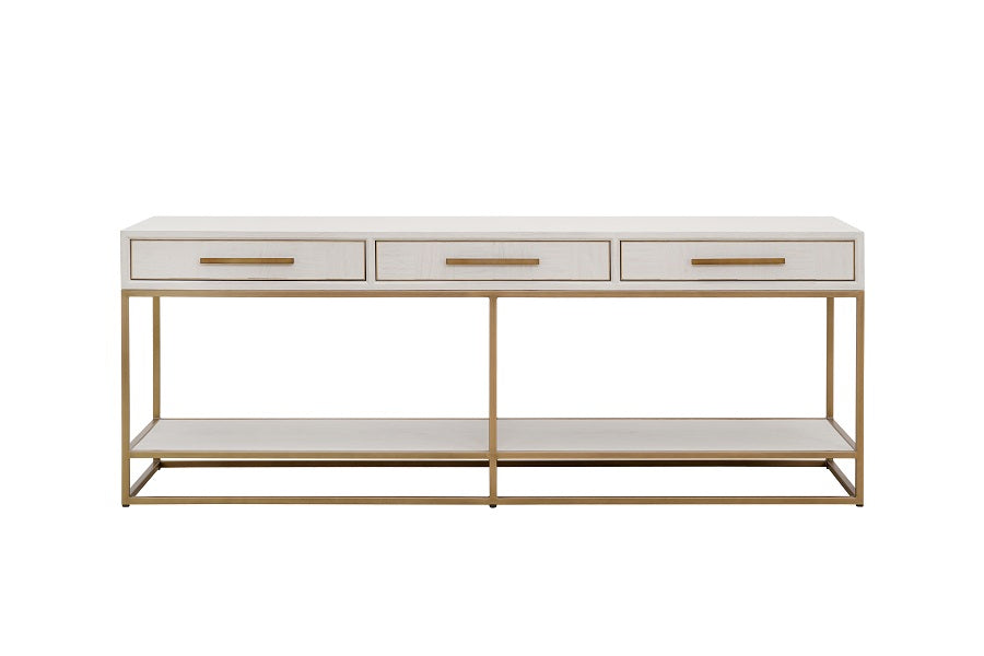 Konsole weiß-Gold Eiche furniert, Wandtisch Gold-weiß Eiche furniert, Länge 200 cm