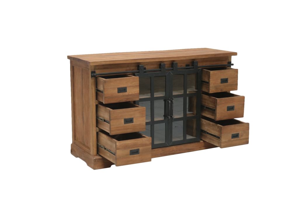 Sideboard Schiebetüren Landhaus, Anrichte Teak Landhaus, Sideboard Landhausstil, Breite 200 cm