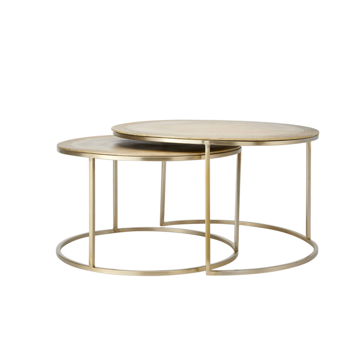 Couchtisch Gold rund , 2er Set Couchtisch Gold matt, Durchmesser 65-75 cm