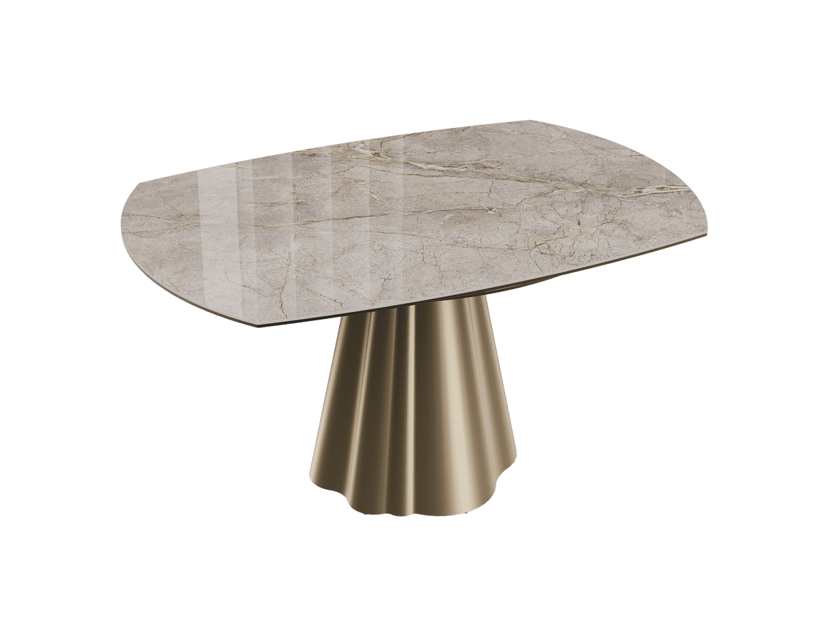 Esstisch beige-taupe rund Keramik, Tisch rund Keramik ausziehbar, Esstisch Gold Marmoroptik Durchmesser 150 cm