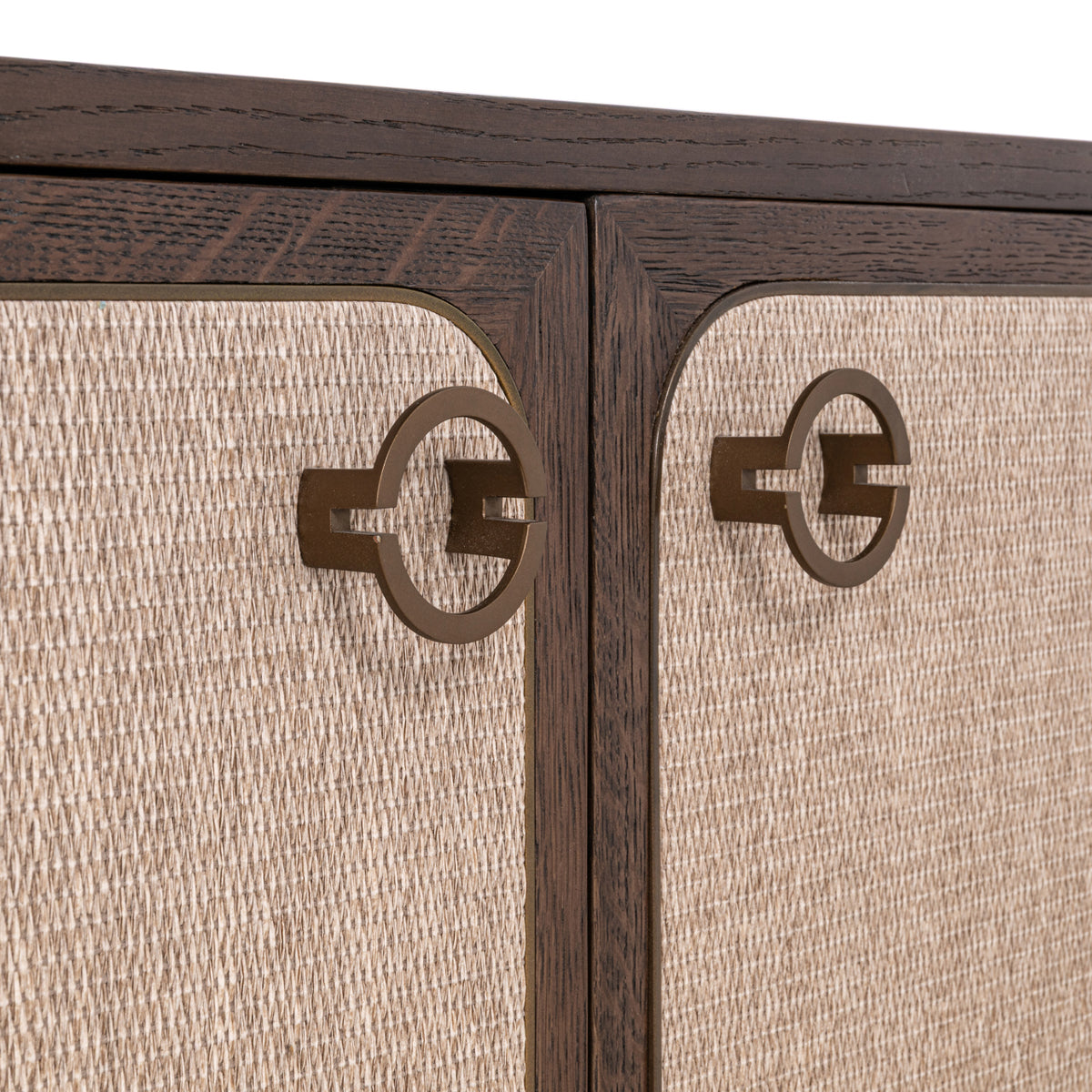 Fernsehschrank braun Textil-Bespannung, Eiche furniert, TV Schrank braun oval, Breite 190 cm