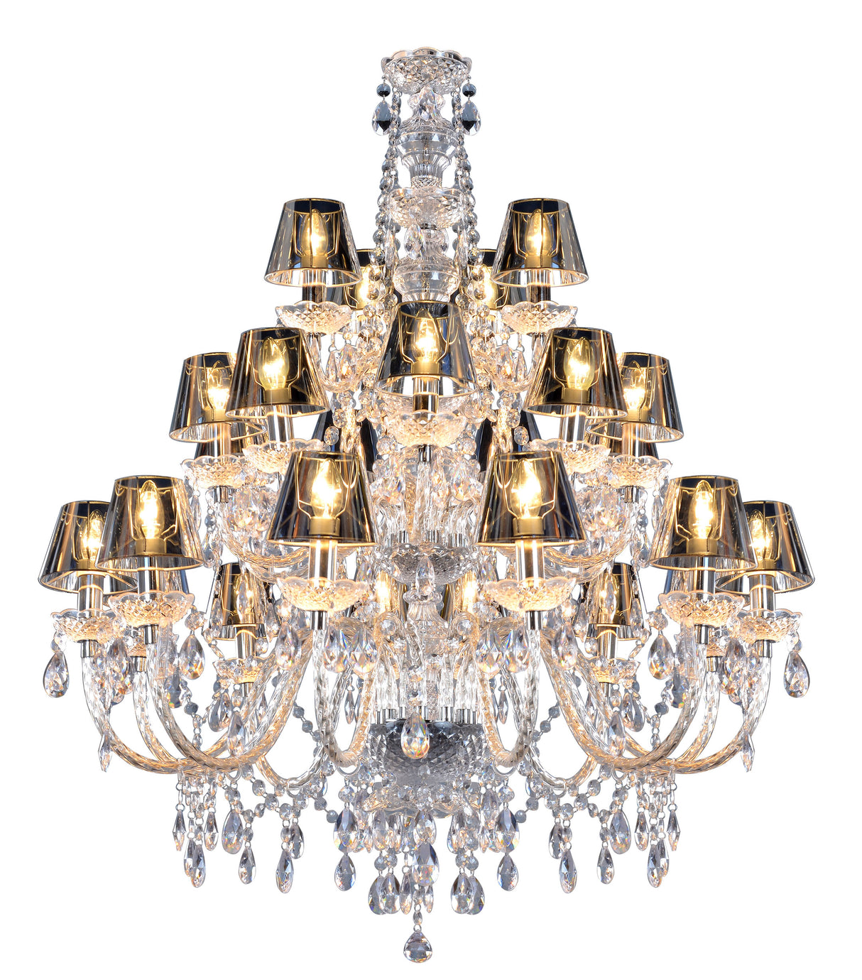 Kronleuchter 24-armig, Kronleuchter mit Lampenschirmen Silber, Durchmesser 110 cm