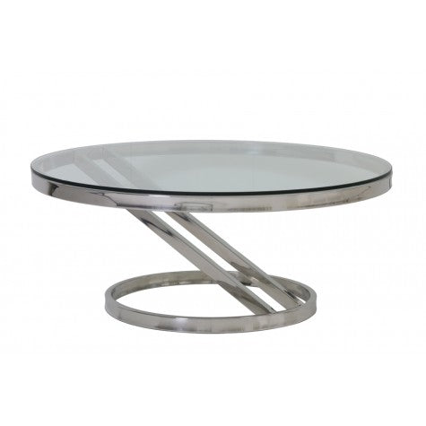 Couchtisch Silber Glas-Metall, Tisch verchromt aus Metall und Glas, Durchmesser 100 cm