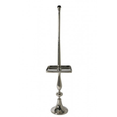 Stehleuchte mit Ablage Metall silber, Stehlampe mit Tisch und Lampenschirm weiß