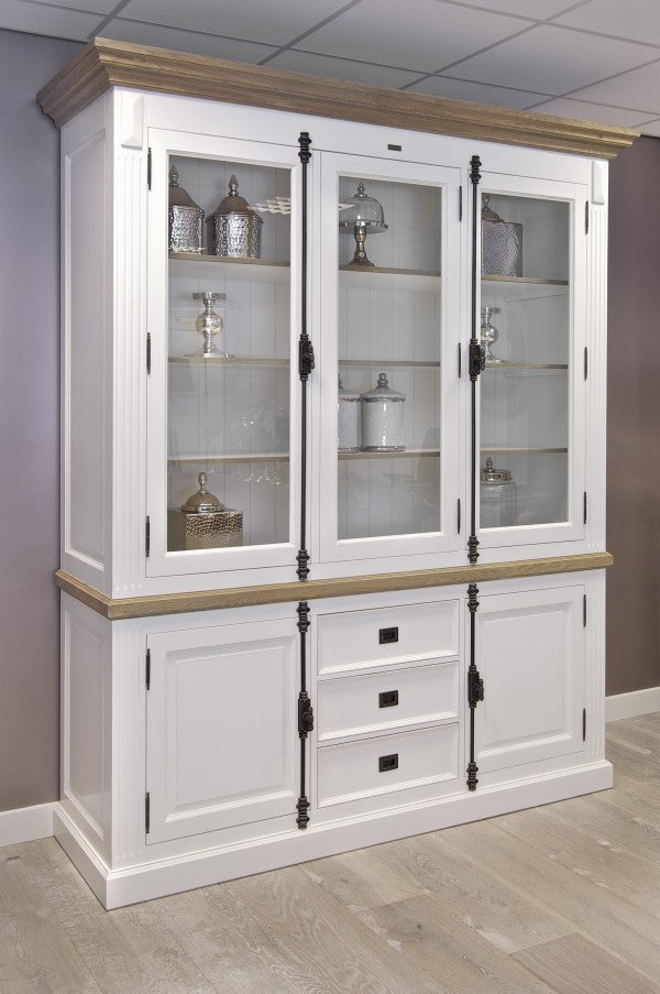 Vitrine weiß, Geschirrschrank,  Wohnzimmerschrank im Landhausstil, Maße 240x205 cm
