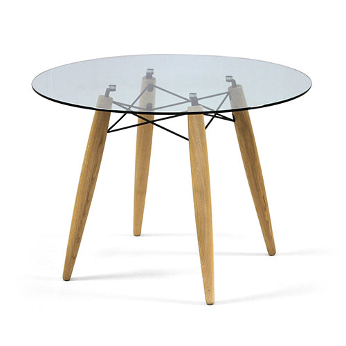 Tisch rund Glasplatte, Tischplatte Glas-rund, Gestell Holz, Ø 110 cm