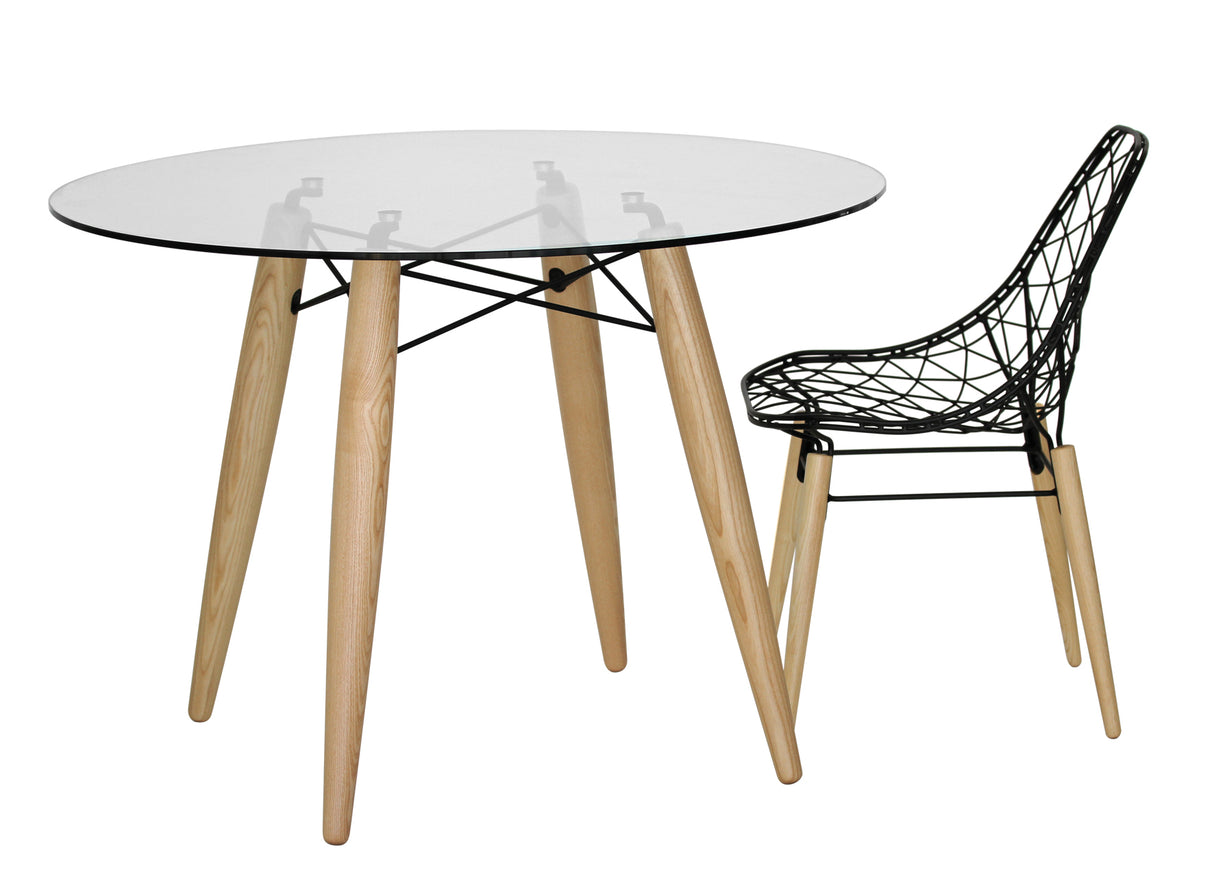 Tisch rund Glasplatte, Tischplatte Glas-rund, Gestell Holz, Ø 110 cm