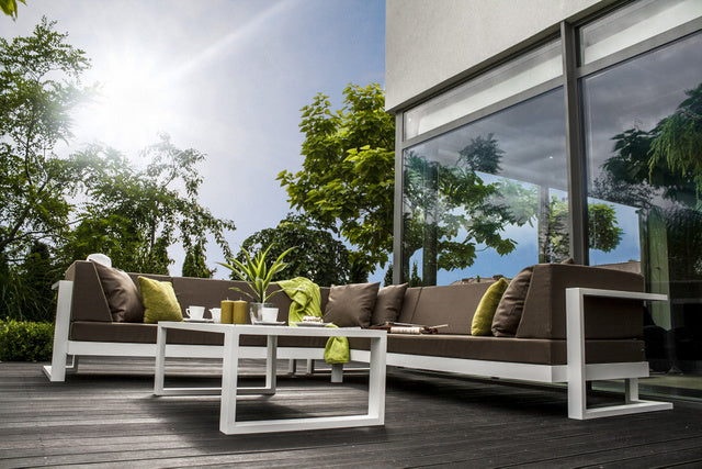 Outdoor Sitzgruppe Lounge weiß-braun, Aluminium Gestell, gepolstert