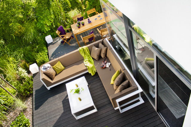 Outdoor Sitzgruppe Lounge weiß-braun, Aluminium Gestell, gepolstert