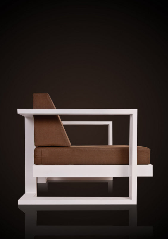 Outdoor Sessel, Farbe weiß-braun, Gartensessel gepolstert