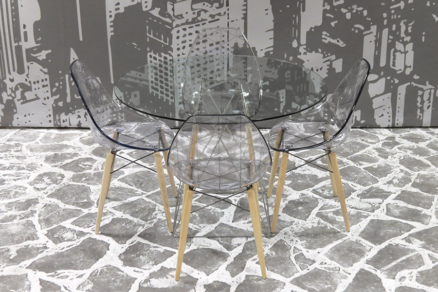 Stuhl transparent, Design-Stuhl Holz-Gestell