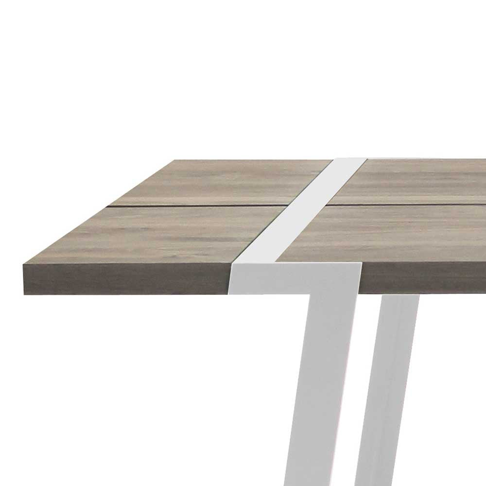 Esstisch weiß Eiche Tischplatte, Tisch weiße Tischbeine, Tisch Massiv-Eiche Metall weiß, Maße 240 x 100 cm
