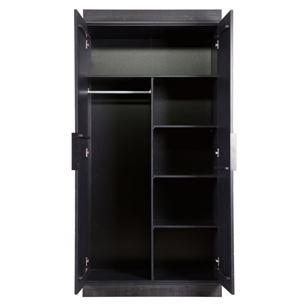 Kinderzimmerschrank anthrazit-schwarz, Schrank schwarz Massivholz, Kleiderschrank anthrazit Massivholz, Breite 94 cm