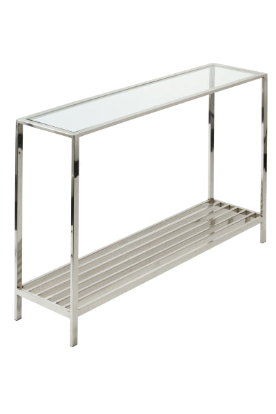 Wandtisch verchromt mit Glasplatte, Konsolentisch, Konsole, Farbe Silber, Breite 120 cm