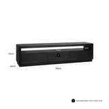 TV Schrank schwarz drei Schubladen, Fernseheschrank schwarz, Breite 185 cm