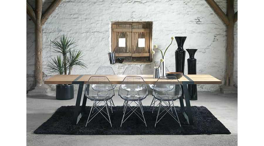 Esstisch Eiche-Natur Tischplatte,  Tisch Massiv-Eiche Metall schwarz, Maße 290 x 100 cm