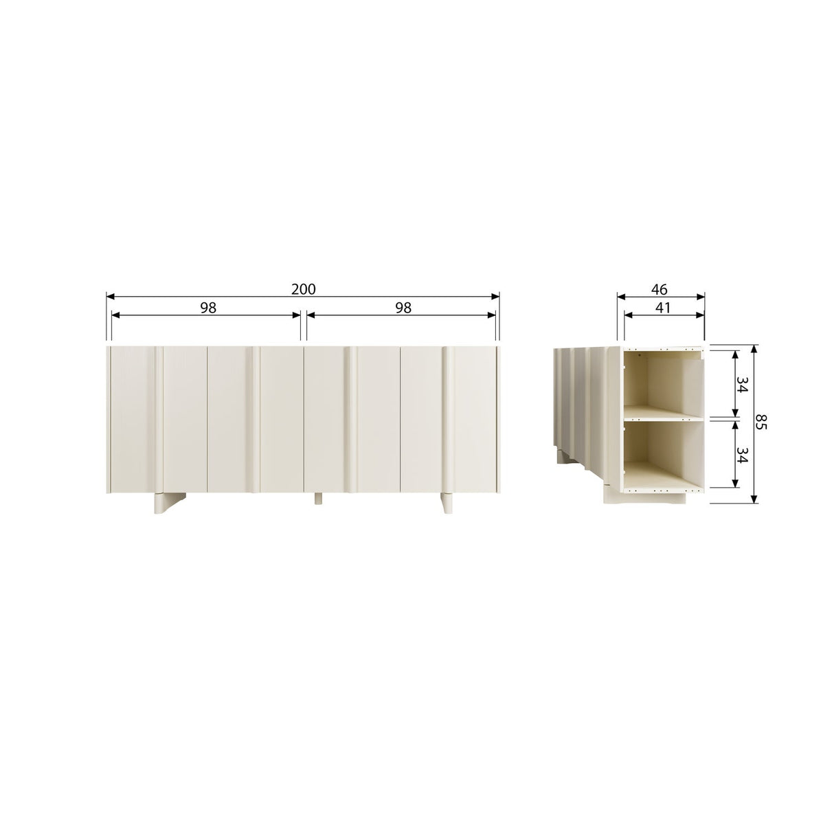 Sideboard Holz, Sideboard grau-weiß, Breite 200 cm