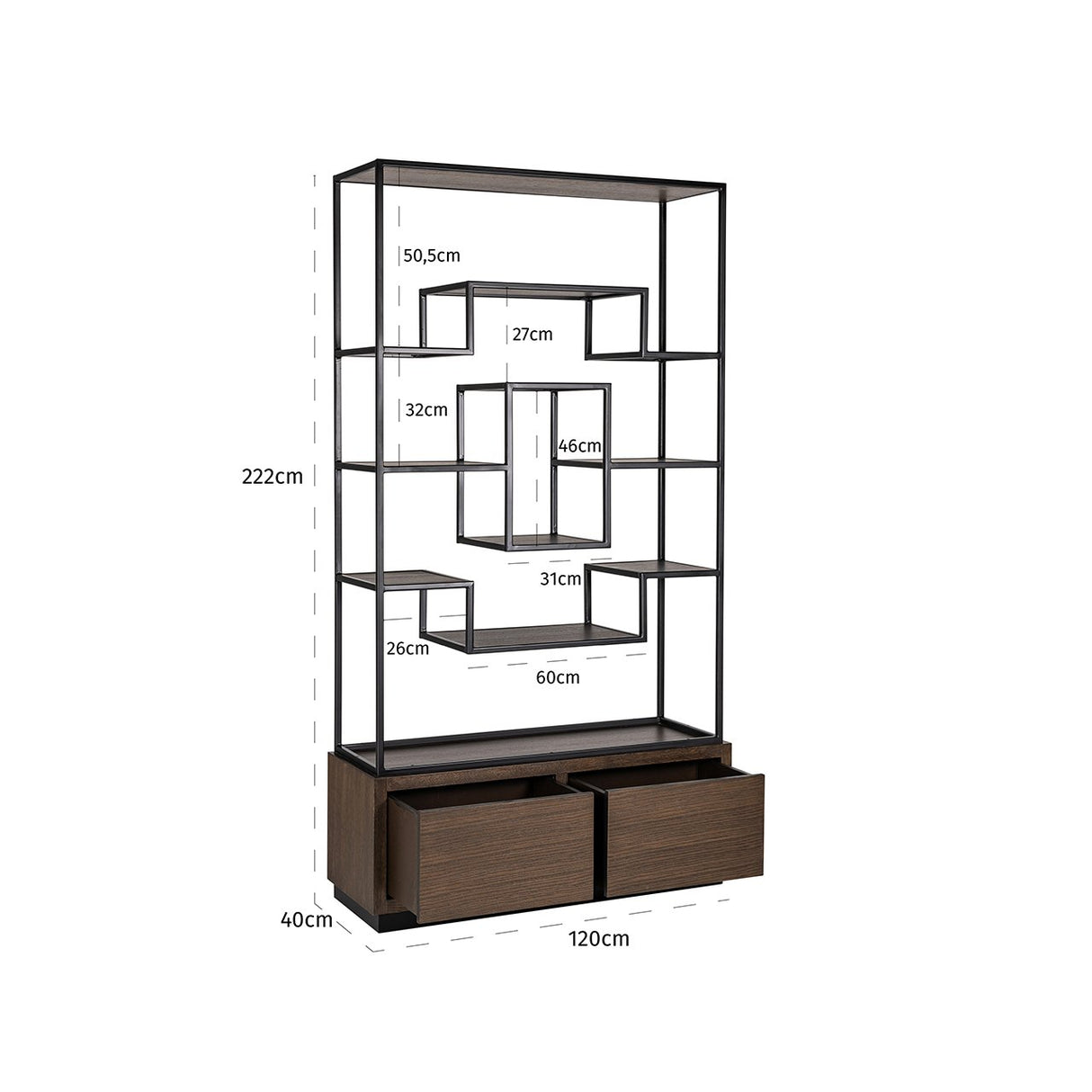 Wandschrank Eiche, Schrank/Regal, Eichenholz/ Braun, Breite 120 cm