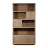 Bücherschrank Natur-braun Eiche furniert, Schrank braun mit zwei Türen, Wohnzimmerschrank braun Holz Eiche furniert, Breite 120 cm