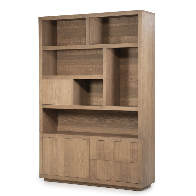 Bücherschrank Natur-braun Eiche furniert, Schrank braun mit zwei Türen, Wohnzimmerschrank braun Holz Eiche furniert, Breite 150 cm