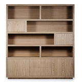 Bücherschrank Natur-braun Eiche furniert, Schrank braun mit zwei Türen, Wohnzimmerschrank braun Holz Eiche furniert, Breite 200 cm