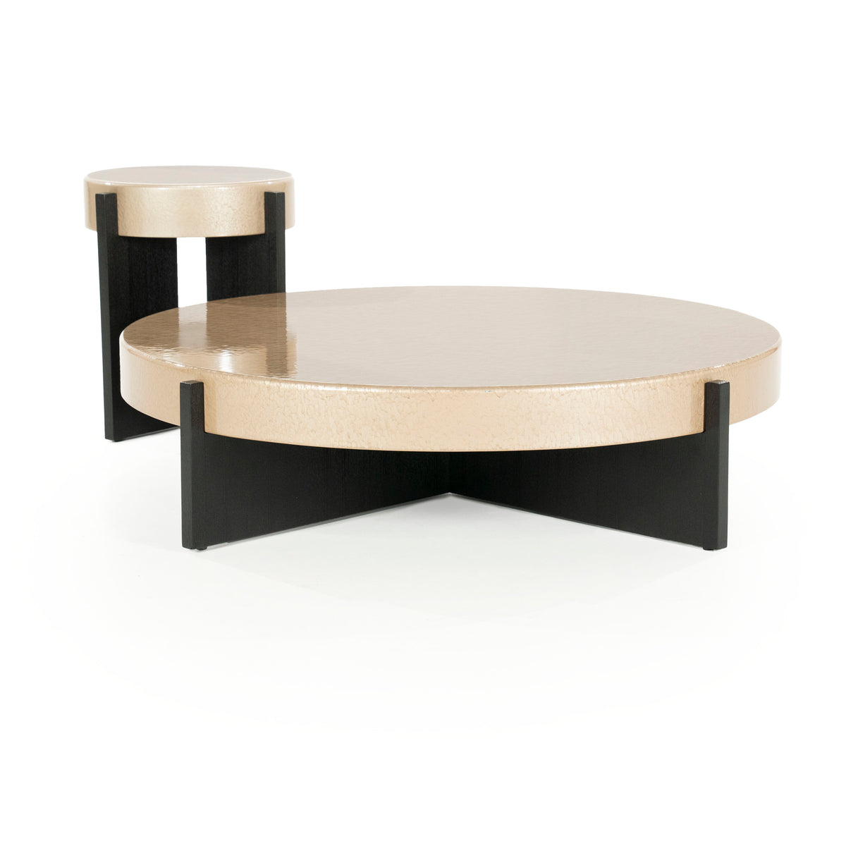 Couchtisch rund beige-schwarz, runder Couchtisch beige, Durchmesser 90 – Richhome