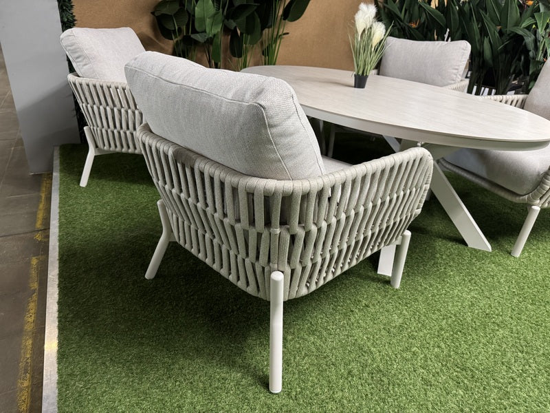 5 teiliges Set Gartentisch mit vier Gartensessel, Lounge-Gartentisch creme mit vier Sessel