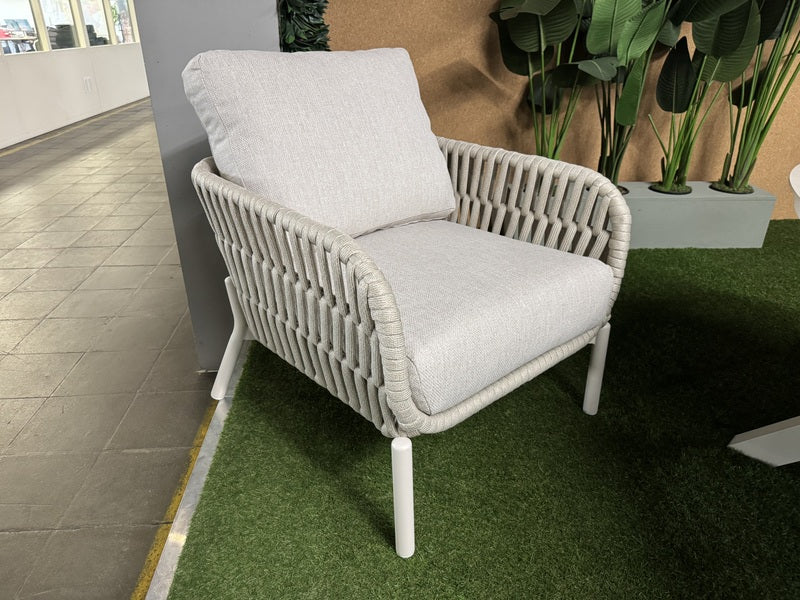 5 teiliges Set Gartentisch mit vier Gartensessel, Lounge-Gartentisch creme mit vier Sessel