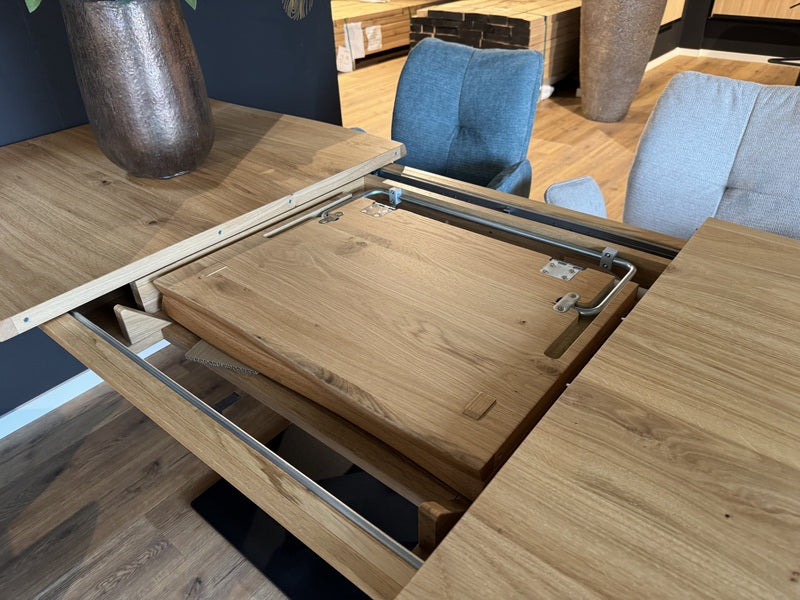Tisch ausziehbar Tischplatte-Baumkante Eiche, Esstisch ausziehbar Baumkante Eiche massiv, ausziehbarer Tisch Eiche, Länge 200-280 cm