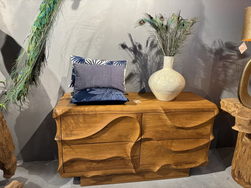 Sideboard Wave Holz, Anrichte Teak-Holz, Breite 150 cm